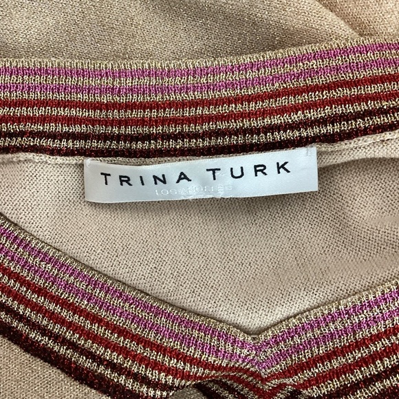 Trina Turk Metallic Trim Dolman Sleeve Sweater Beige Gold Size M - Picture 6 of 7